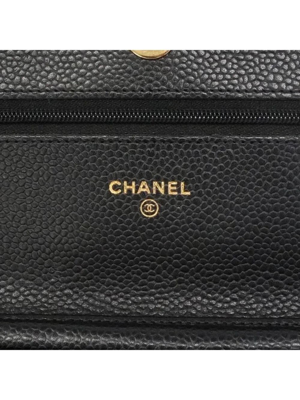 Chanel Wallet on Chain Quilted Caviar Leather Black Gold Shoulder Bag